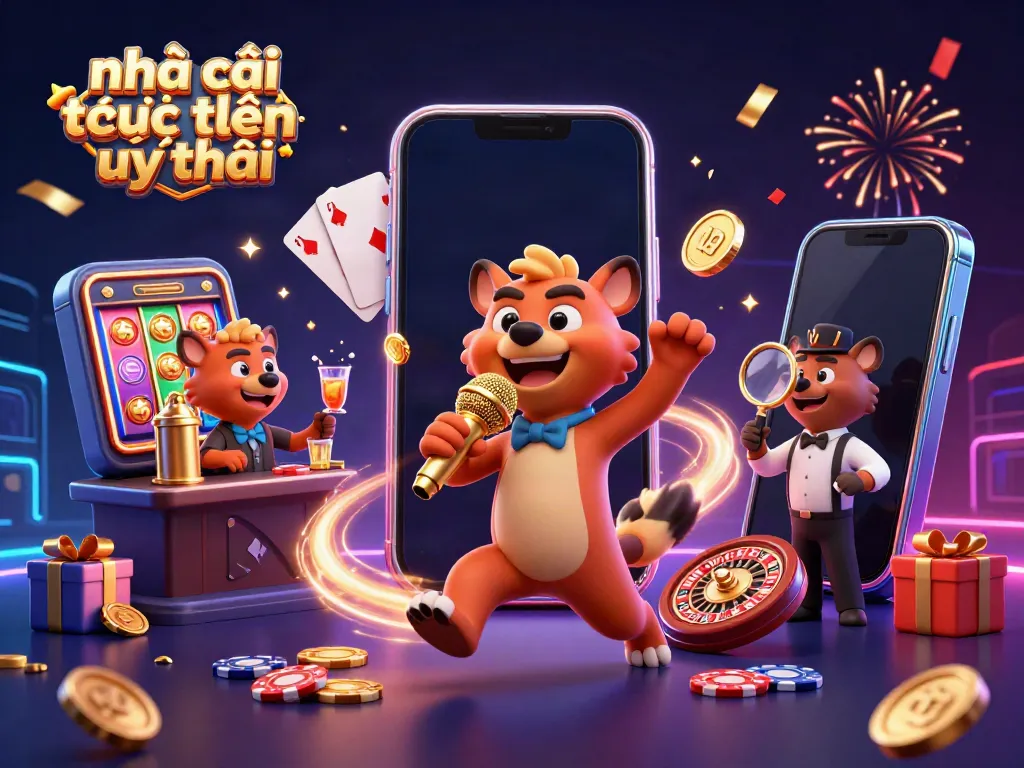 Experience the excitement of nhà cái trực tuyến uy tín with cartoon hyenas in a vibrant casino scene.