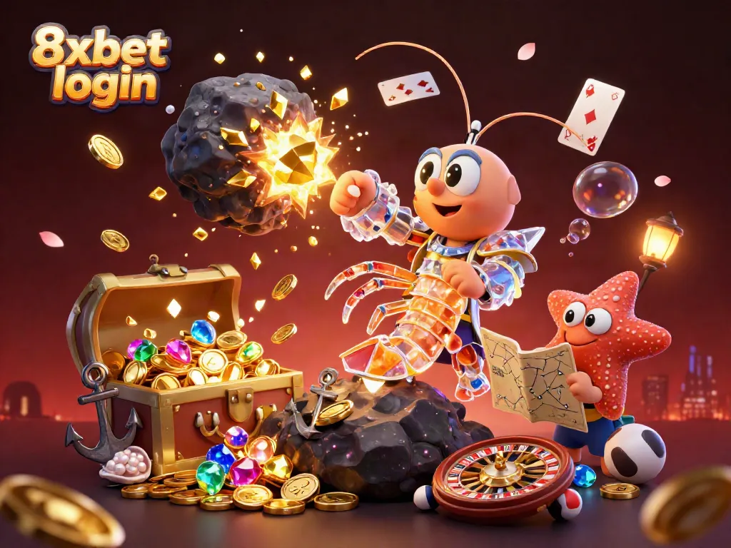 Experience the thrill of 8xbet login with a vibrant 3D illustration of galactic samurai and casino elements.