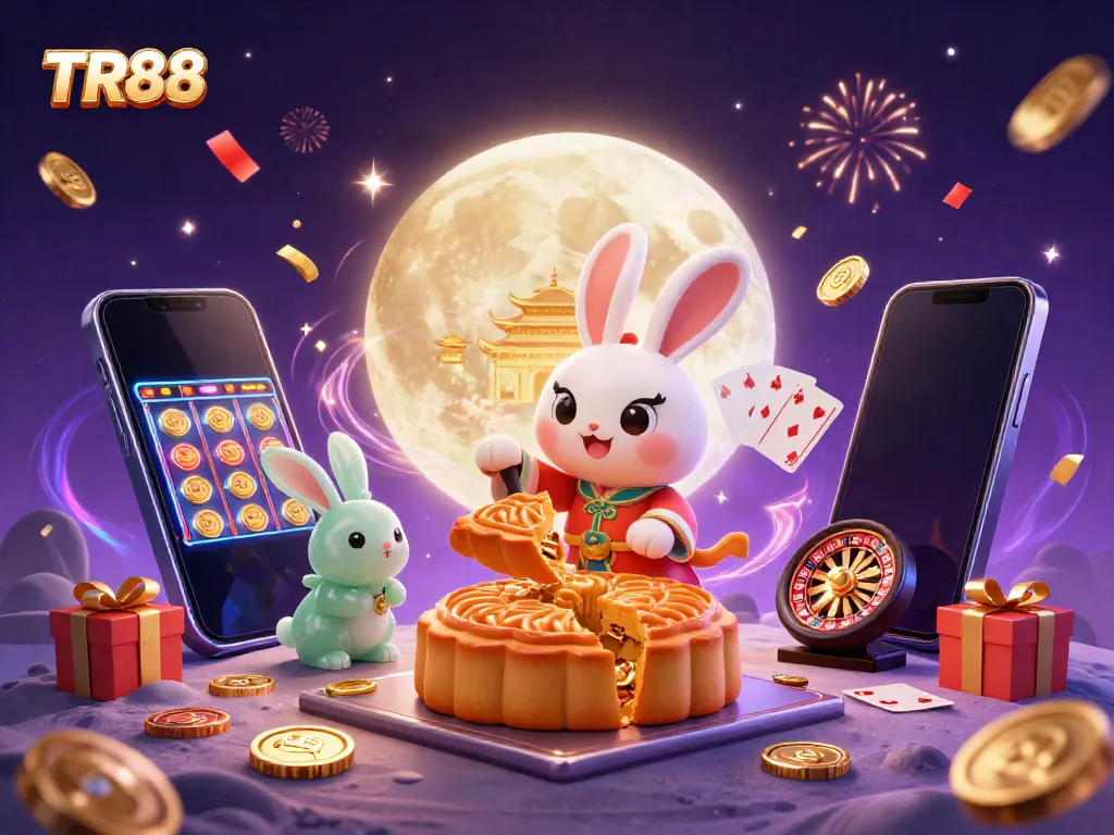 Experience the excitement of casino gaming with TR88's enchanting lunar illustration.
