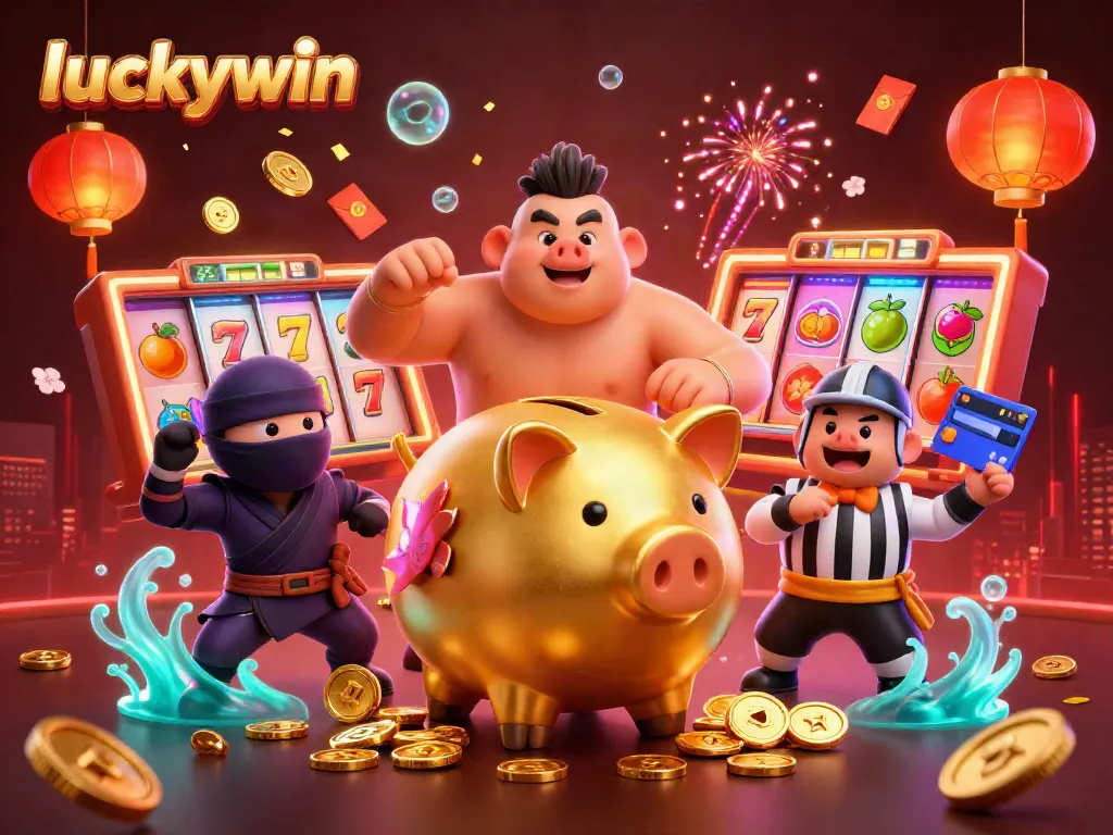 Engage in winning strategies with Luckywin's exciting slot game visuals featuring dynamic 3D characters.
