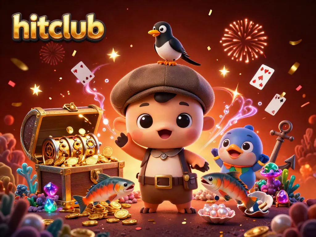 hitclub showcases a vibrant casino scene with cartoon Nessie and treasures, creating a playful atmosphere.