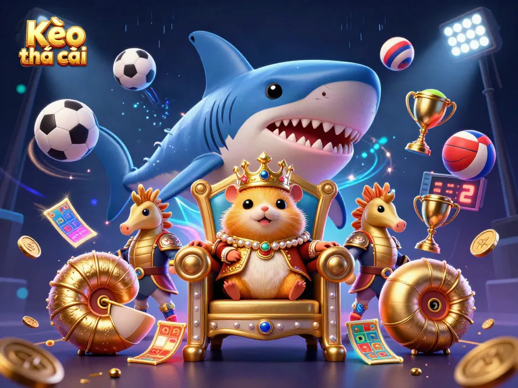 Bet on Kèo nhà cái with excitement as a golden hamster king and guards celebrate sports betting triumph.