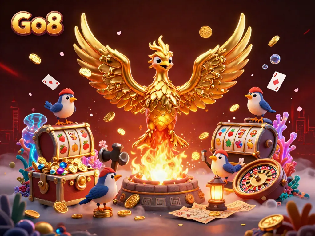 Catch the excitement with Go8's golden phoenix and vibrant casino elements in stunning 3D!