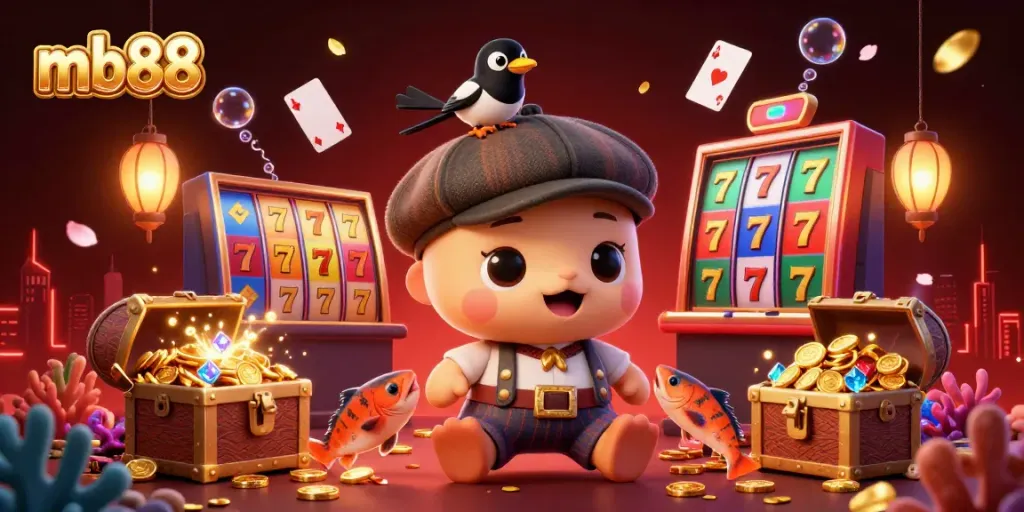 Enjoy thrilling games at mb88 with colorful slots and casino elements in a vibrant underwater scene.