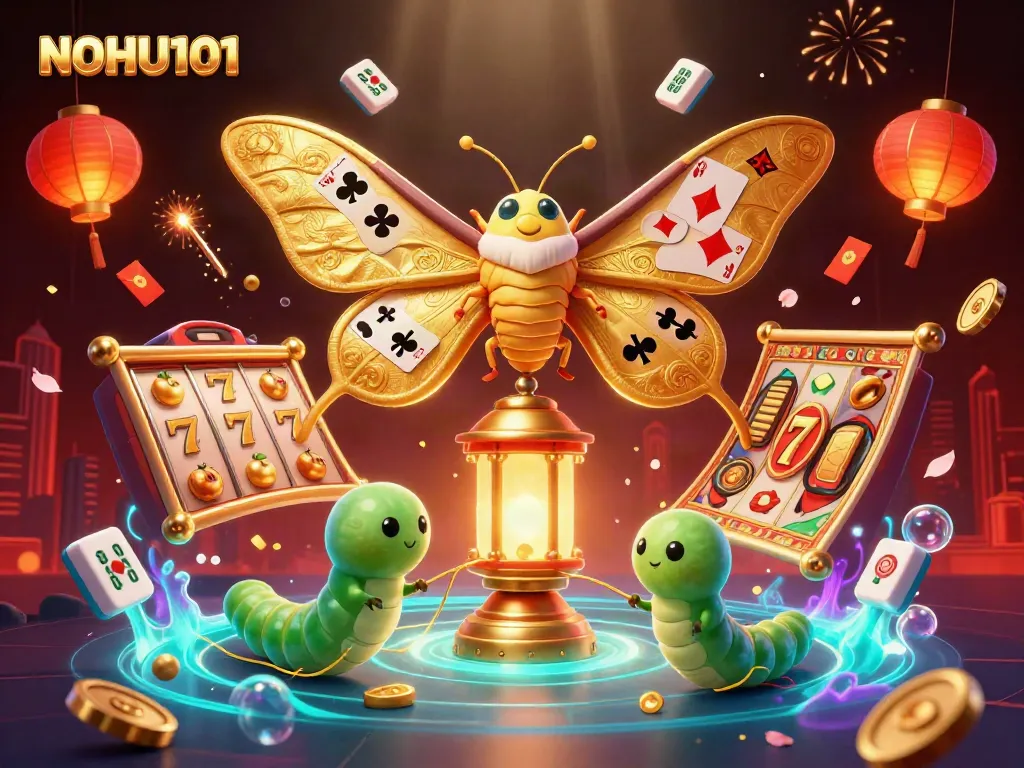 Engage with thrilling gameplay showcased in NOHU101, featuring a majestic moth and golden winning symbols.